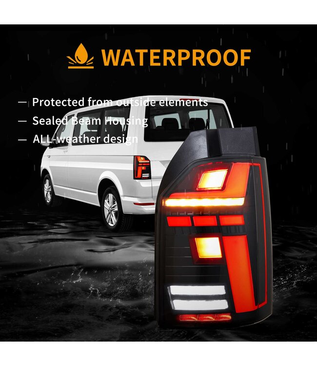 LED Achterlichten geschikt voor Transporter T6 & T6.1Smoked Zwart - Opstart animatie - Dynamische richtingaanwijzers