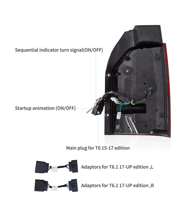 LED Achterlichten geschikt voor Transporter T6 & T6.1 Cherry Rood - Opstart animatie - Dynamische richtingaanwijzer