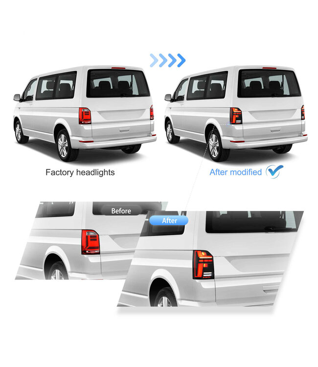 LED Achterlichten geschikt voor Transporter T6 & T6.1 Cherry Rood - Opstart animatie - Dynamische richtingaanwijzer