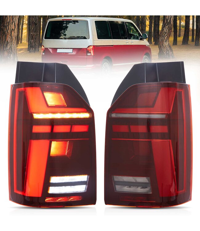 LED Achterlichten geschikt voor Transporter T6 & T6.1 Cherry Rood - Opstart animatie - Dynamische richtingaanwijzer