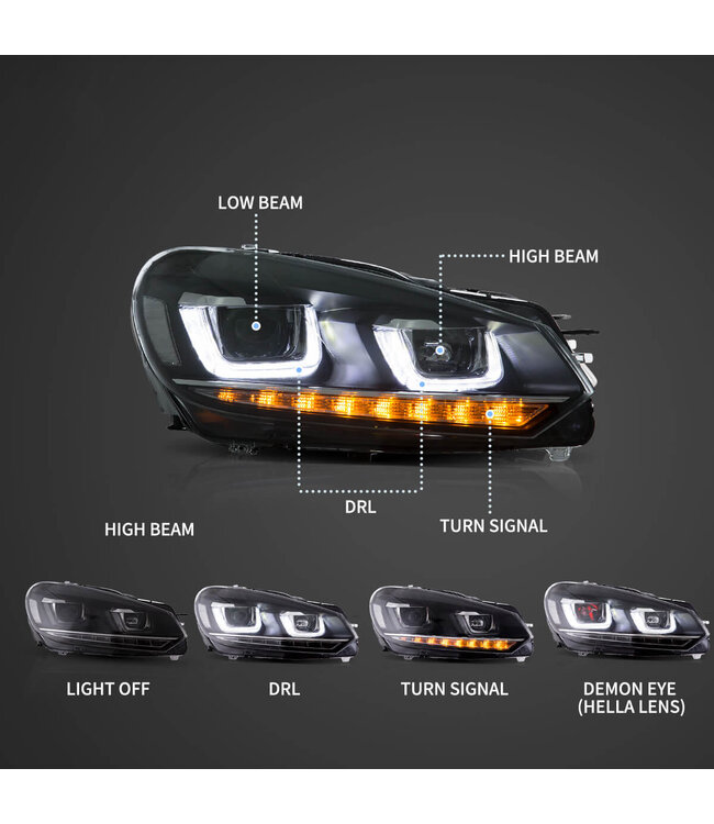 Golf 7 look koplampen geschikt voor Golf 6 - Dynamische knipperlichten - Plug & Play