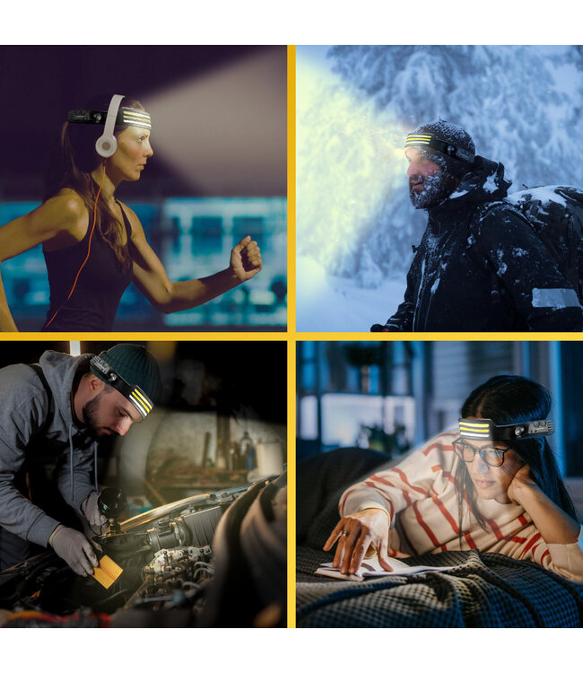 PROKING COB LED Hoofdlamp – Wit & Rood licht - Oplaadbaar – Hoofdlampje – IP44 Waterdicht – Zwart - Noodpakket - 1000 Lumen