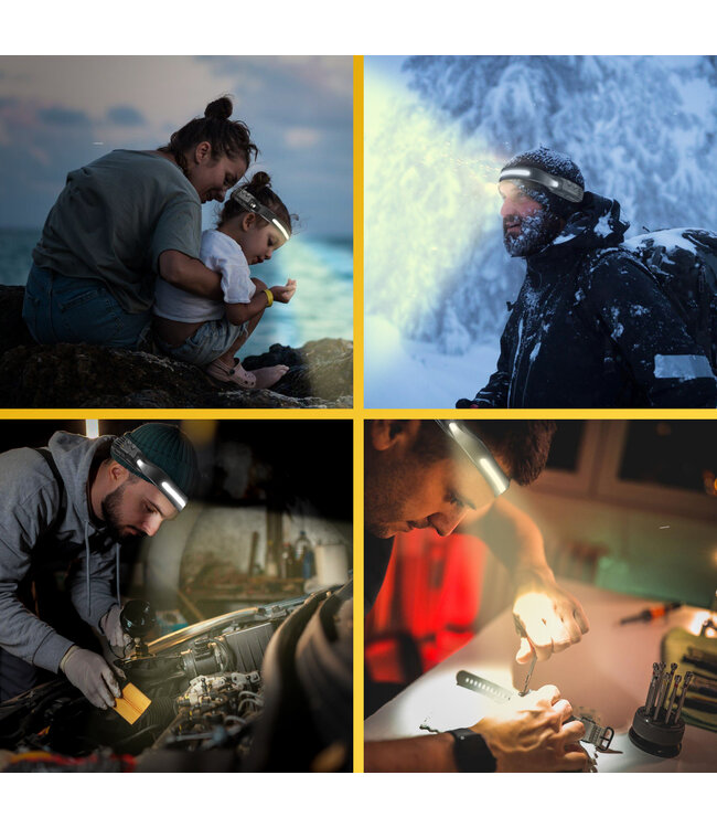 PROKING COB LED Hoofdlamp – Wit licht - Oplaadbaar – Hoofdlampje – IP44 Waterdicht – Zwart - Noodpakket - 600 Lumen