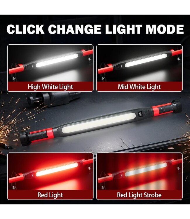 PROKING Motorkap LED werklamp - Oplaadbare motor kap Lamp - Werkbalk lamp voor garage en auto reparatie - Magnetische - Oplaadbaar - Noodpakket - 1 Stuk