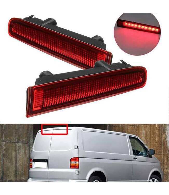XEOD LED derde remlicht unit Geschikt voor Transporter T5 - T6 - T6.1 - Smoked - Volledig LED - Plug en play - Canbus - Achterdeuren - 2 Stuks