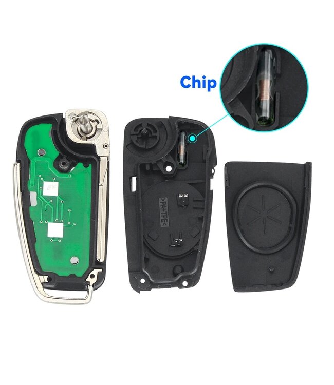 XEOD 3 knops klapsleutel geschikt voor Audi A4 - ID48 - 433MHZ - HU66 - Complete sleutel - Met electronica - Met afstandsbediening - 8E0837220D - 1 stuks