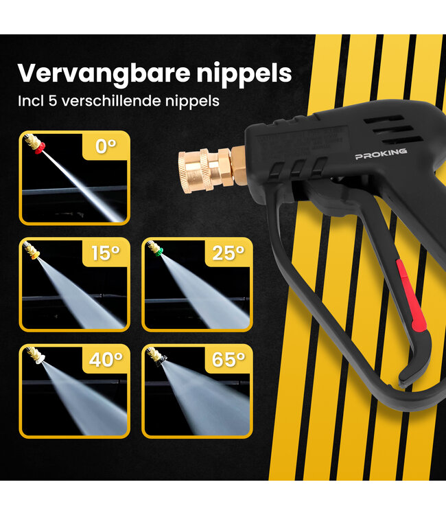 PROKING Short Trigger Gun - Hogedruk accessoires - Quick release voor Nilfisk - Bosch - Black & Decker - Auto wassen - Foam Gun - Incl 5 opzetstukken