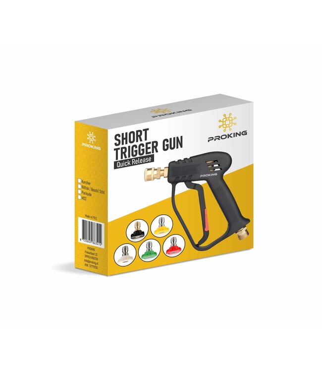 PROKING Short Trigger Gun - Hogedruk accessoires - Quick release voor Nilfisk - Bosch - Black & Decker - Auto wassen - Foam Gun - Incl 5 opzetstukken