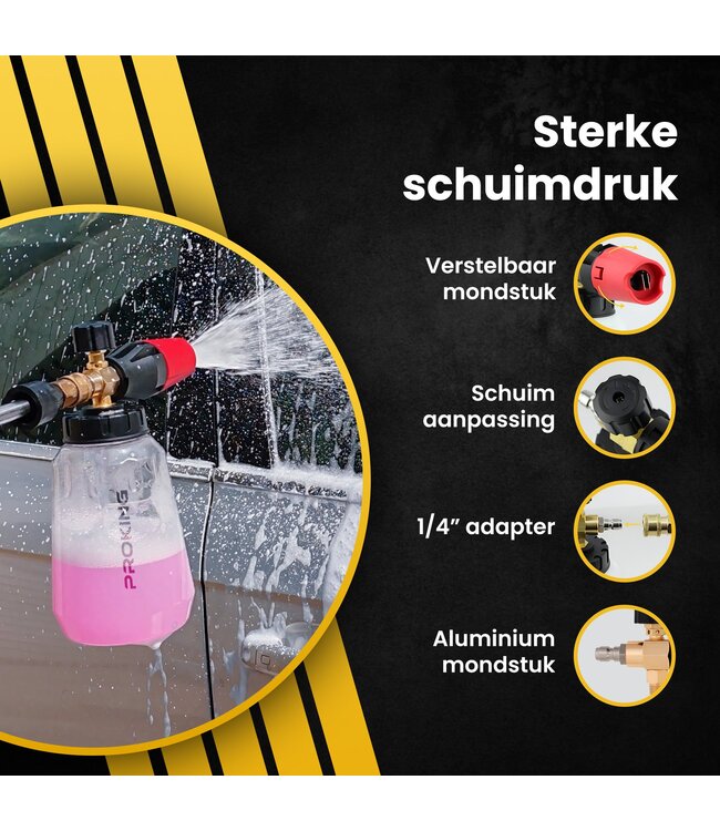 PROKING Snow Foam Cannon - 1/4" quick release - Auto schuim sproeier - Car detailing - Hoogwaardige foam sprayer voor diepe reiniging - Werkt op short gun