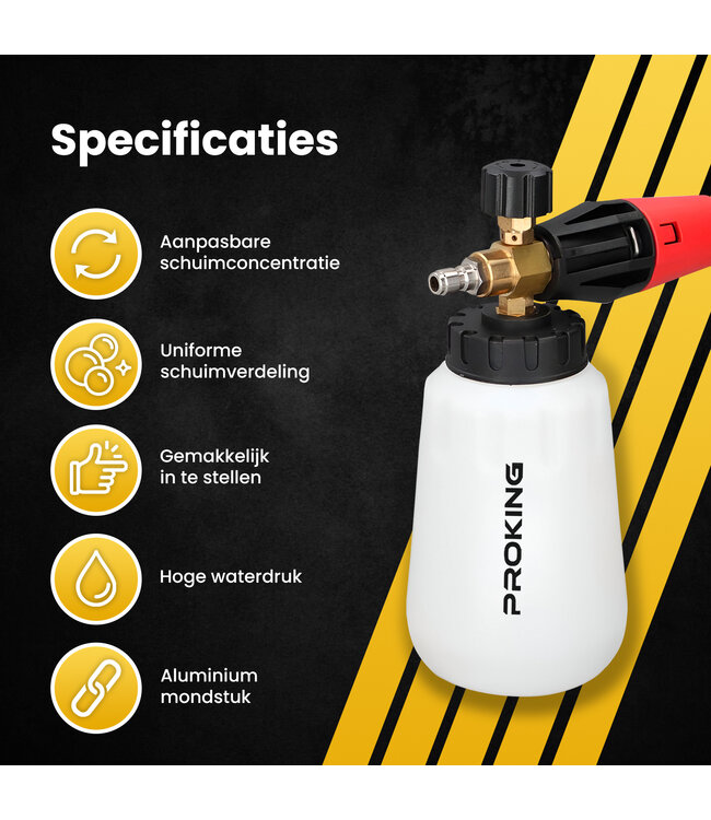 PROKING Snow Foam Cannon - 1/4" quick release - Auto schuim sproeier - Car detailing - Hoogwaardige foam sprayer voor diepe reiniging - Werkt op short gun