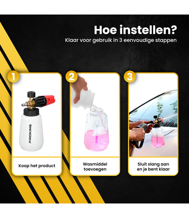 PROKING Snow Foam Cannon - Geschikt voor Parkside/Lavor - Auto schuim sproeier - Car detailing - Hoogwaardige foam sprayer voor diepe reiniging - Werkt op short gun