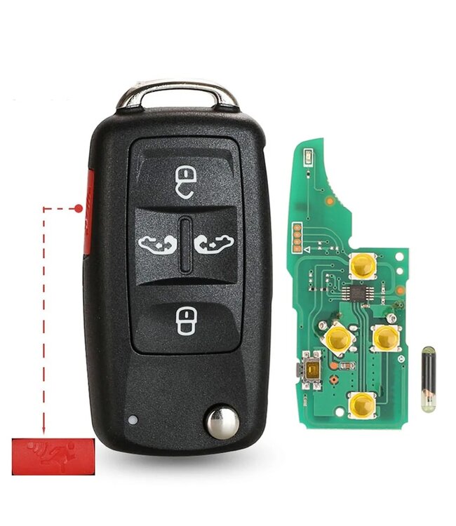 XEOD 5 knops auto sleutel geschikt voor Volkswagen Sharan - Transporter - Seat Alhambra - ID48 - 433MHZ - HU66 - Complete sleutel - Met electronica - Met afstandsbediening - 1 stuks