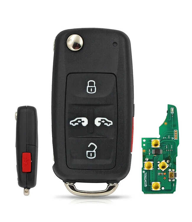XEOD 5 knops auto sleutel geschikt voor Volkswagen Sharan - Transporter - Seat Alhambra - ID48 - 433MHZ - HU66 - Complete sleutel - Met electronica - Met afstandsbediening - 1 stuks