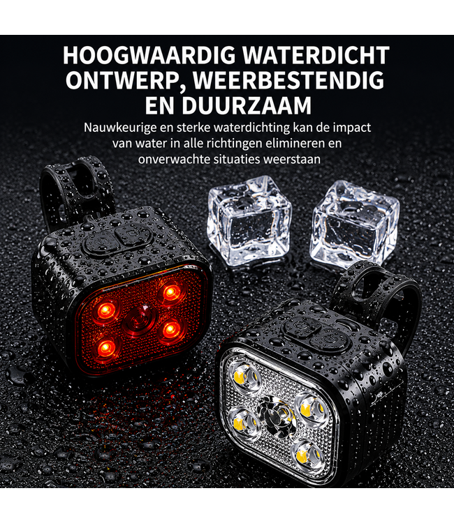 PROKING Fietsverlichting Set – USB-C Oplaadbaar – Voorlicht & Achterlicht – 500 Lumen – Waterbestendige LED Fietslampjes