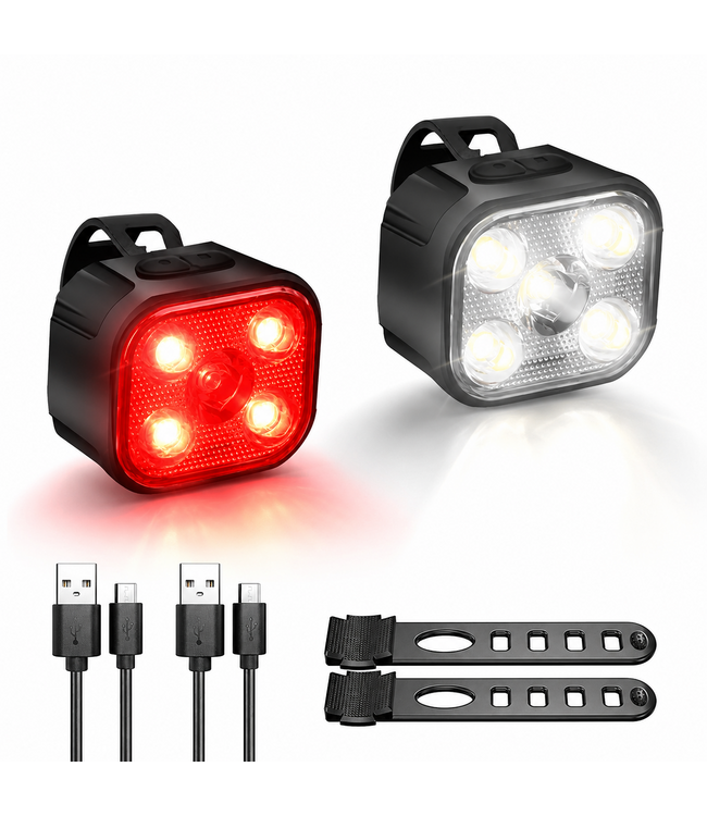 PROKING Fietsverlichting Set – USB-C Oplaadbaar – Voorlicht & Achterlicht – 500 Lumen – Waterbestendige LED Fietslampjes