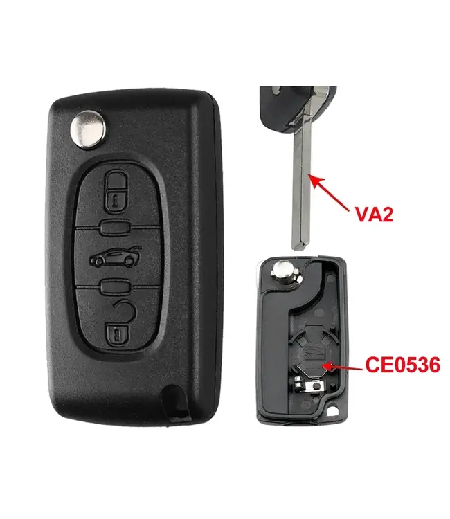 XEOD Autosleutelbehuizing - sleutelbehuizing auto - sleutel - Autosleutel / Geschikt voor: Peugeot - Citroen 3 knops VA2 CE0536