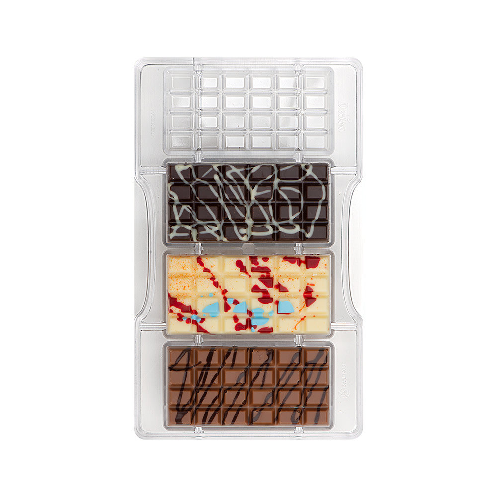 Decora Professionele polycarbonaat chocoladevorm voor reep, 4 holtes