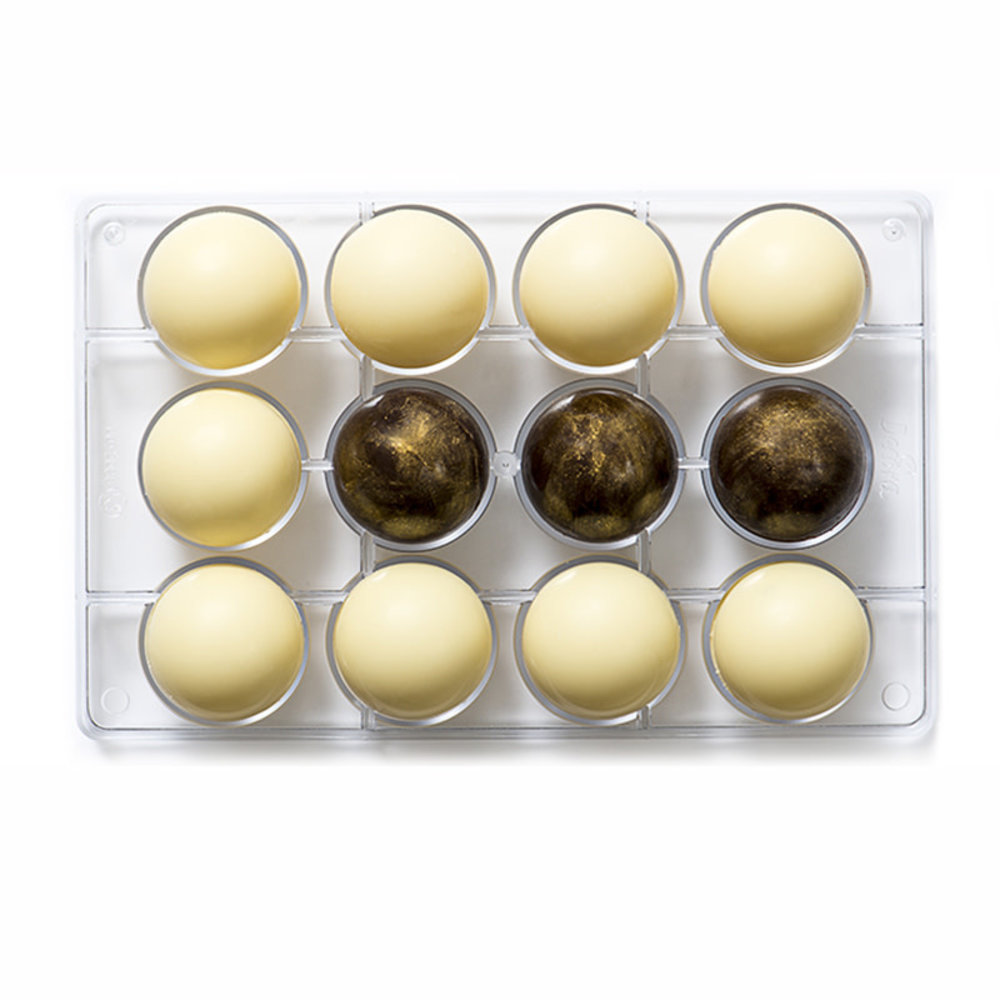 Decora Professional polycarbonate chocolate mold for half spheres 50 mm, 12 cavities Decora Professional polycarbonate chocolate mold for half spheres 50 mm, 12 cavities