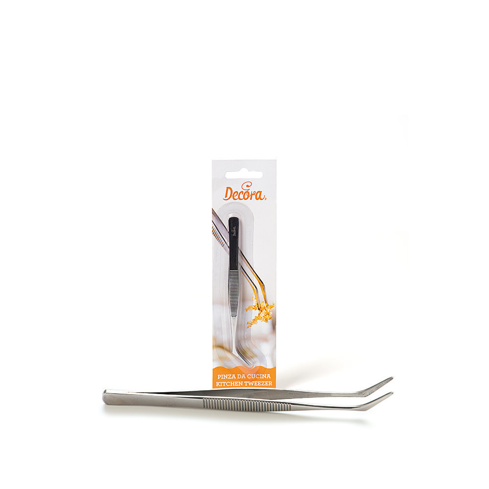 Decora Angled stainless steel decorating and plating tweezers, heat resistant, 11.5 cm