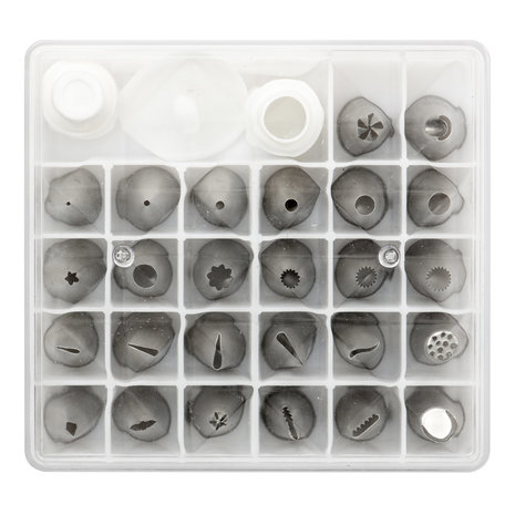 Decora Professionele spuitset met 26 spuitmondjes, 2 koppelstukken, bloemspijker en organizer
