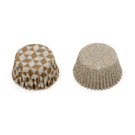 Decora Papieren bakvormpjes geometrisch goud voor muffins en cupcakes, diam. 50 mm, set van 36