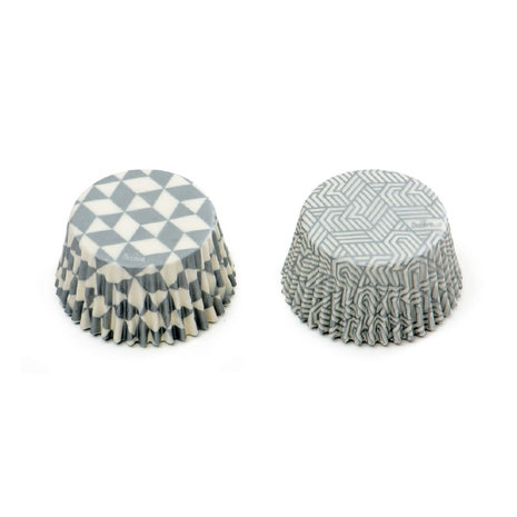 Decora Geometric silver paper baking cups for muffins and cupcakes, diam. 50 mm, pack of 36