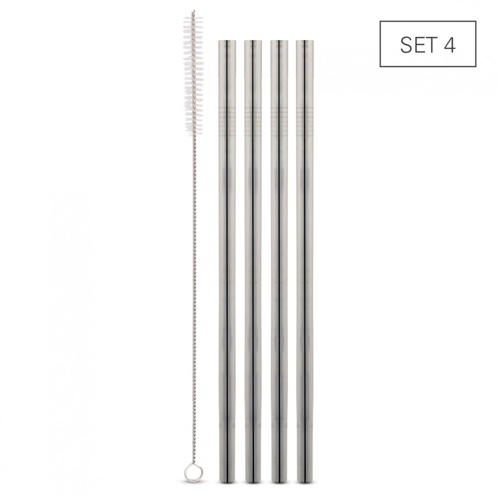 Weis 4 straight stainless steel straws 10mm + cleaning brush Weis 4 straight stainless steel straws 10mm + cleaning brush
