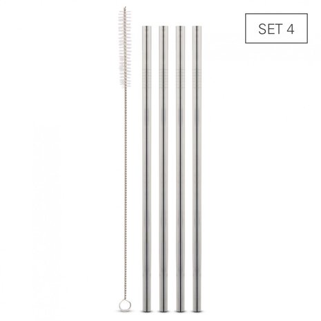 Weis 4 straight stainless steel straws 6,5mm + cleaning brush Weis 4 straight stainless steel straws 6,5mm + cleaning brush