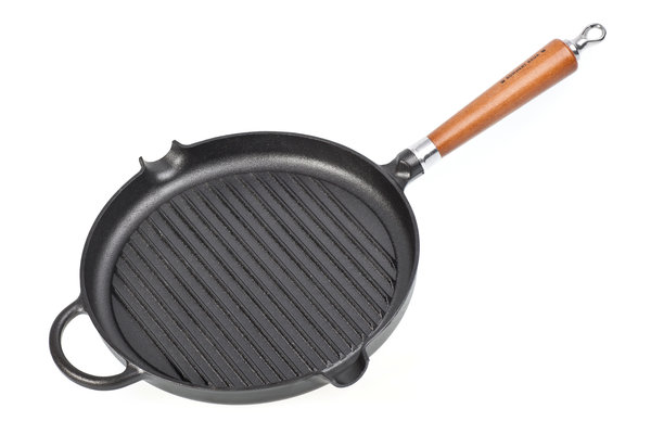 Ronneby Bruk Maestro ronde gietijzeren grillpan 28cm met beuken handvat