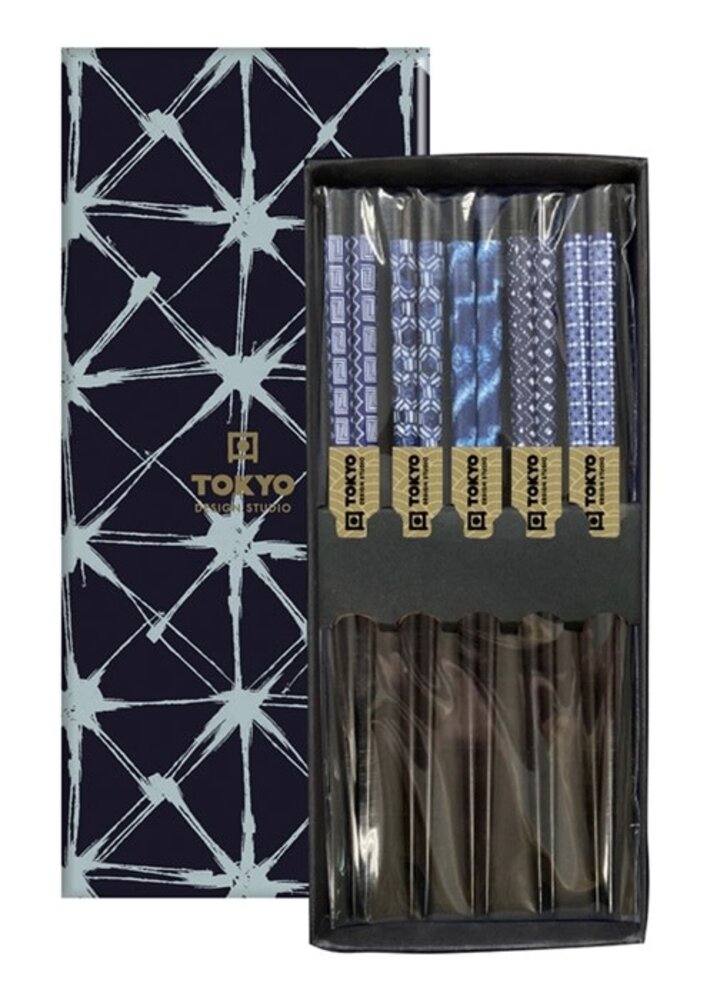Tokyo Design Studio 5 sets of chopsticks Mixed Blue Designs in gift box Tokyo Design Studio 5 sets of chopsticks Mixed Blue Designs in gift box