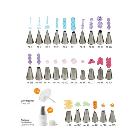 Decora Professionele spuitset met 26 spuitmondjes, 2 koppelstukken, bloemspijker en organizer