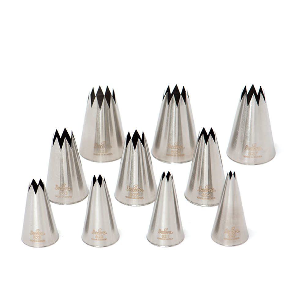 Decora Professional seamless stainless steel star piping nozzle set, 10 pieces
