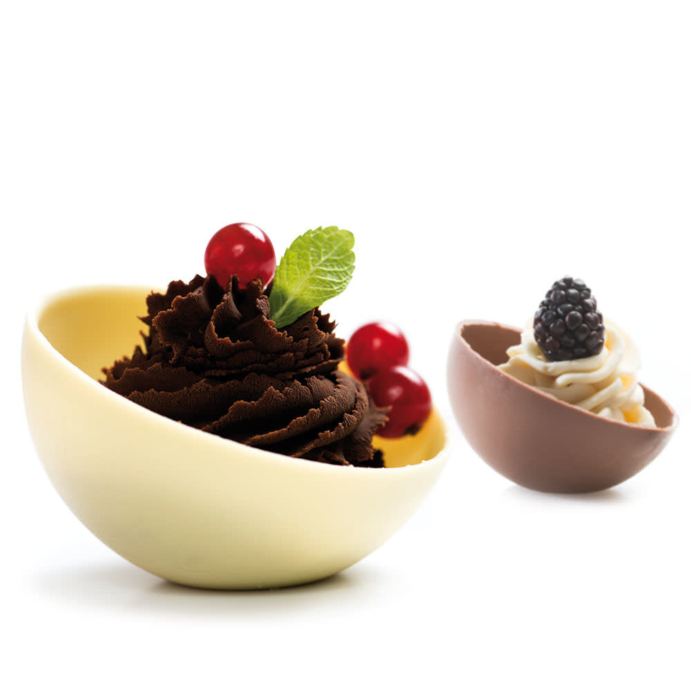 Decora Professional polycarbonate chocolate mold, large half-sphere with base, 2 cavities
