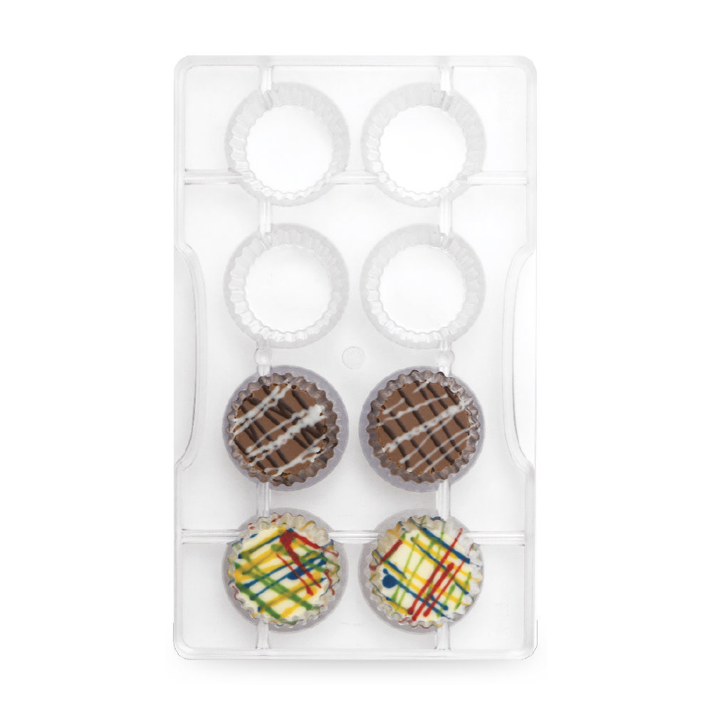 Decora Professionele polycarbonaat chocoladevorm voor geribbelde cupjes, 8 holtes