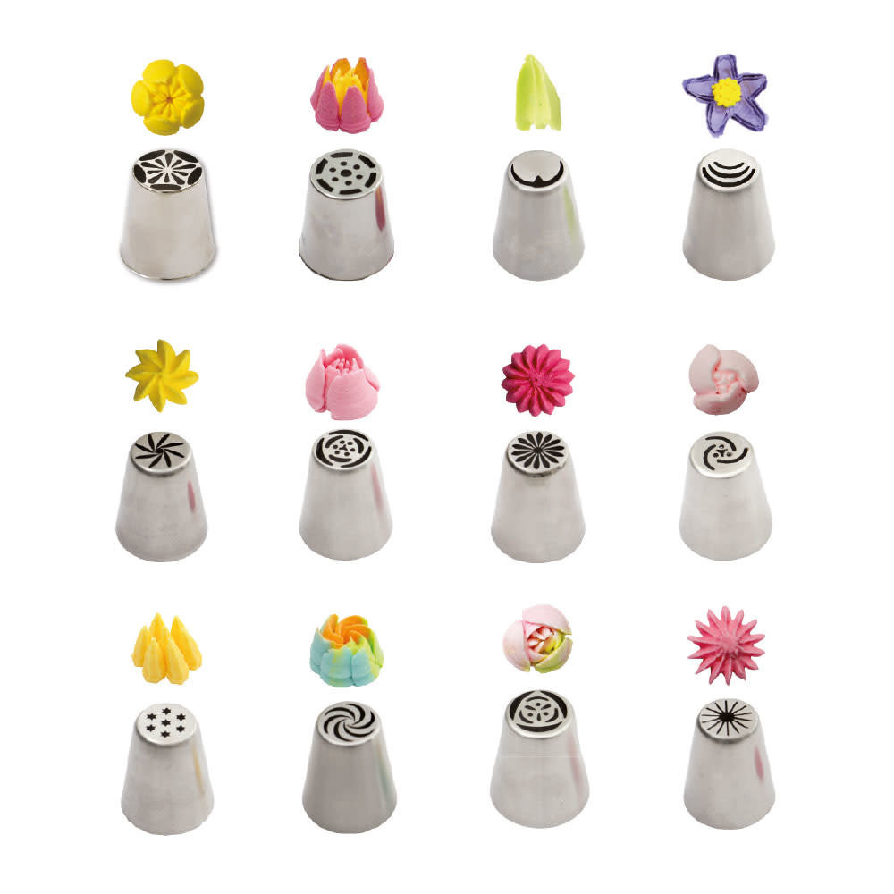 Decora Plastic cassette met 12 roestvrijstalen spuitmonden voor 3D-bloemen, nr. 3