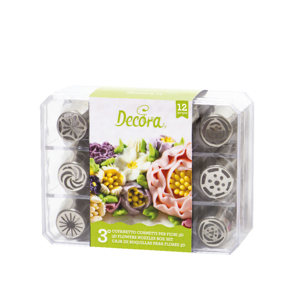Decora Plastic case with 12 stainless steel piping nozzles for 3D flowers, no. 3