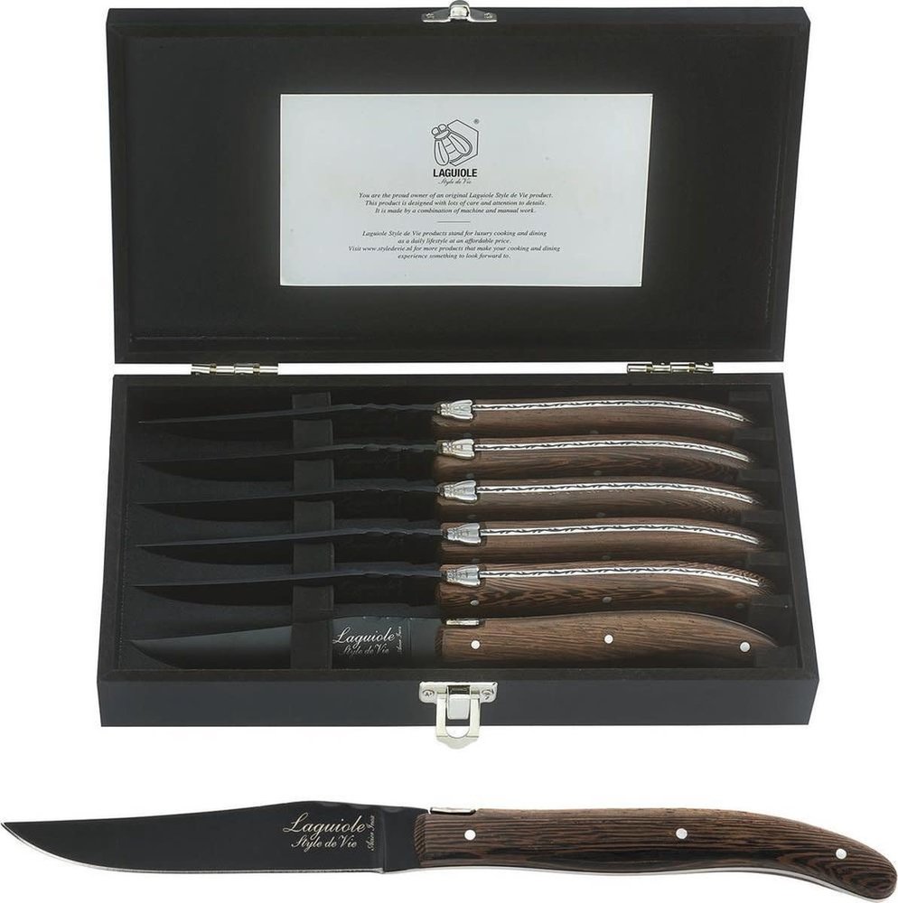 Laguiole style de vie Laguiole set of 6 steak knives with wenge handles Laguiole style de vie Laguiole set of 6 steak knives with wenge handles