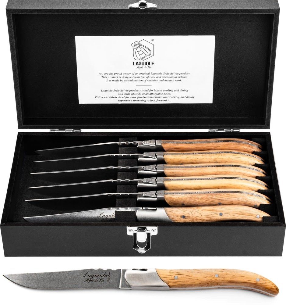 Laguiole style de vie Laguiole set of 6 steak knives with stonewash oak handles Laguiole style de vie Laguiole set of 6 steak knives with stonewash oak handles