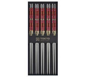 Tokyo Design Studio 5 paar eetstokjes RVS/rood Tokyo Design Studio 5 paar eetstokjes RVS/rood