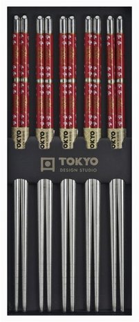 Tokyo Design Studio 5 sets of stainless steel chopsticks Red Tokyo Design Studio 5 sets of stainless steel chopsticks Red