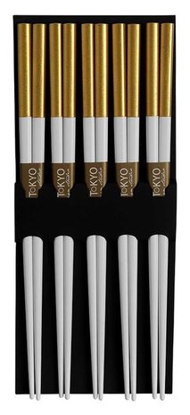 Tokyo Design Studio 5 paar eetstokjes wit/goud