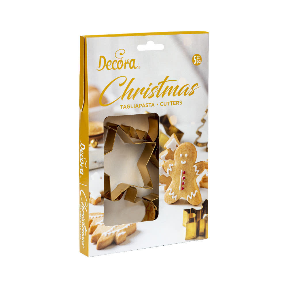 Decora Set of 5 gold-colored metal Christmas cookie cutters