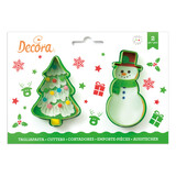 Decora Christmas tree and snowman cookie cutter set, 2 pieces