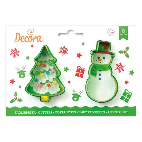 Decora Set van 2 plastic kerstboom- en sneeuwpop-uitstekers