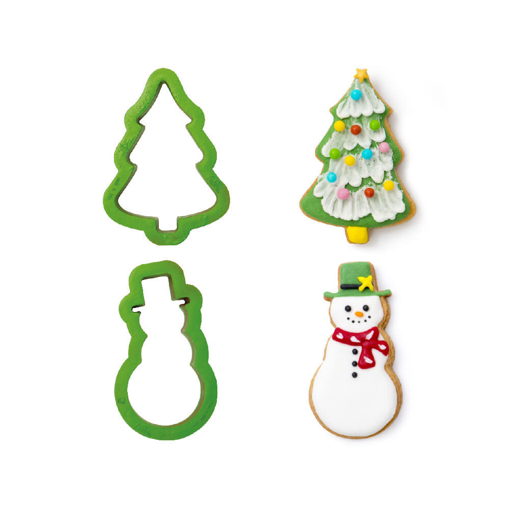 Decora Set of 2 plastic Christmas tree and snowman cookie cutters