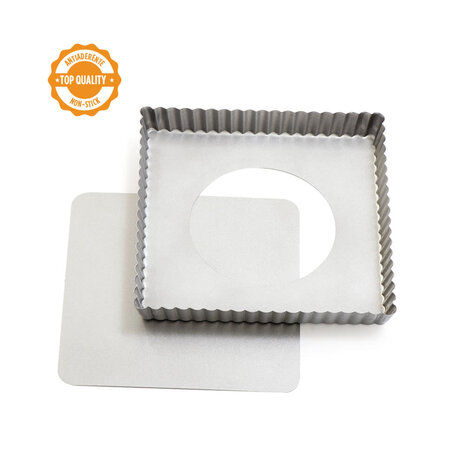 Decora Antiaanbak stalen vierkante taartvorm met losse bodem, 21 x 21 x 3,5 cm Decora Antiaanbak stalen vierkante taartvorm met losse bodem, 21 x 21 x 3,5 cm