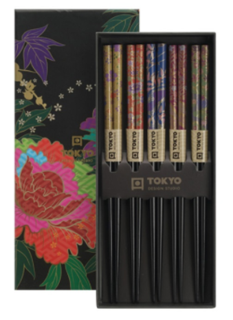Tokyo Design Studio 5 paar eetstokjes Peony Flower in geschenkverpakking