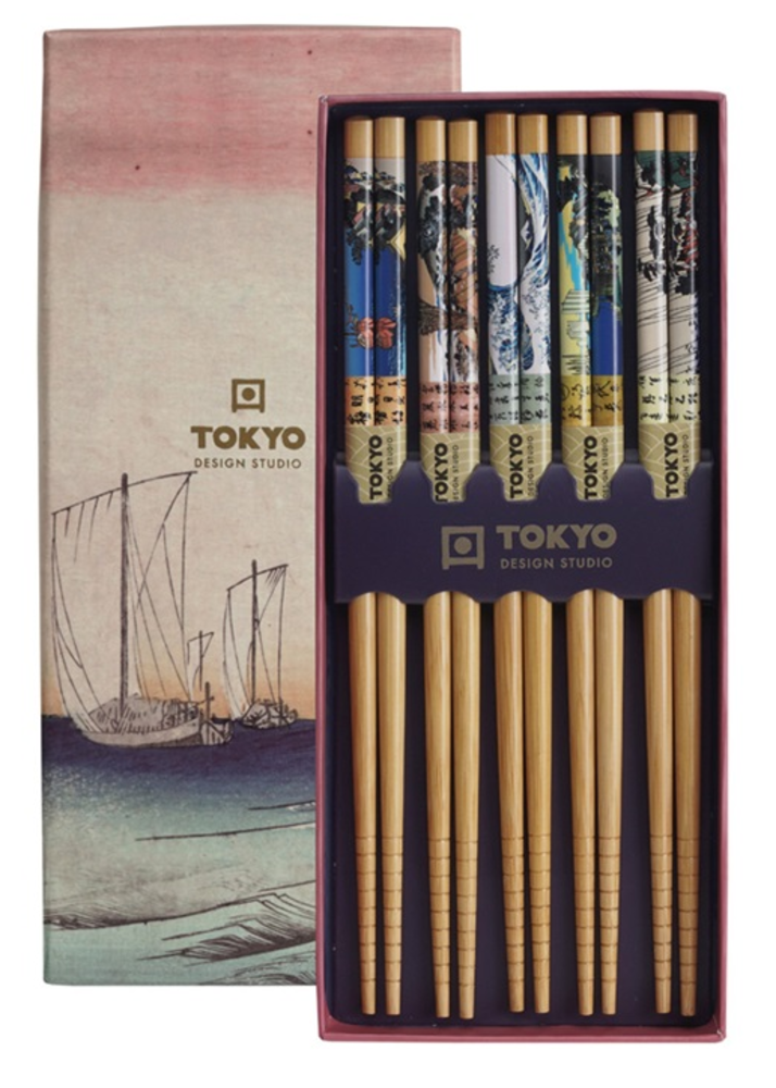 Tokyo Design Studio 5 paar eetstokjes Woodblock Prints in geschenkverpakking