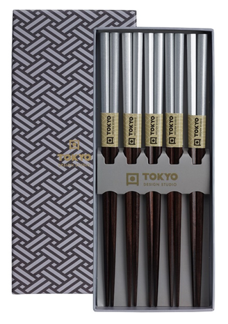 Tokyo Design Studio 5 paar eetstokjes Platinum in geschenkverpakking