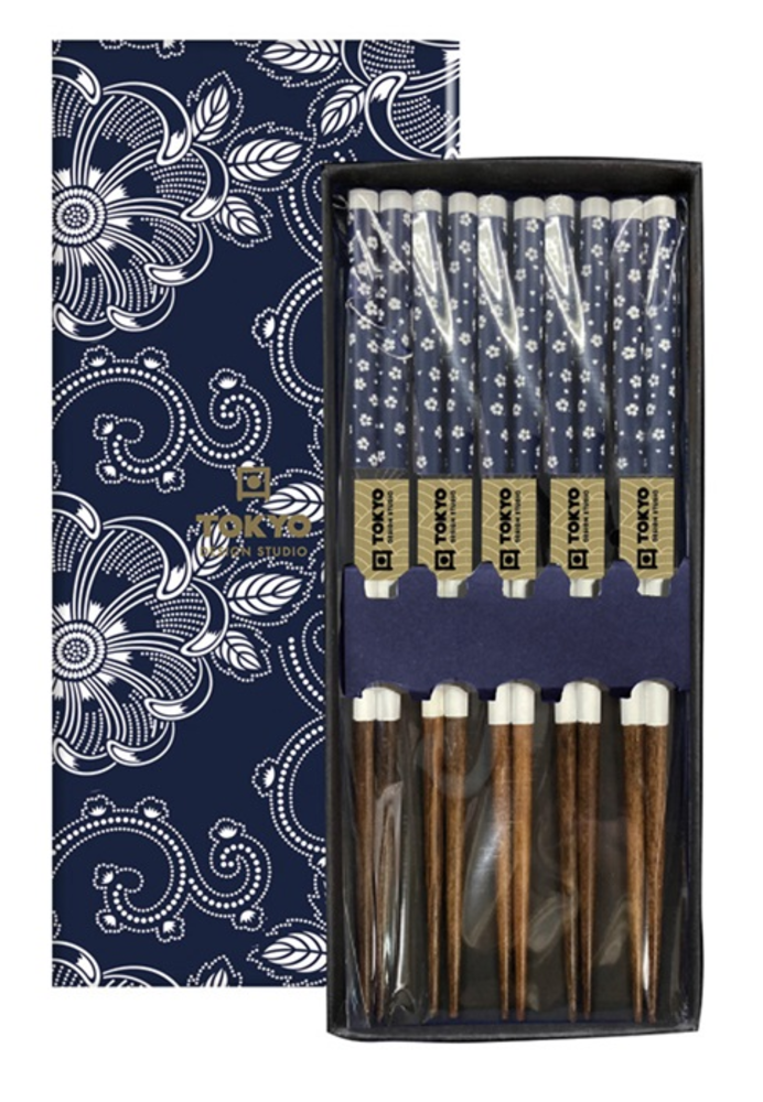 Tokyo Design Studio 5 sets of chopsticks Blue Flowers in gift box Tokyo Design Studio 5 sets of chopsticks Blue Flowers in gift box
